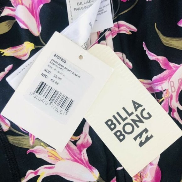 Billabong BNWT Women's Stargazer Short Sleeve Rash Shirt Rashie Black Size 8 - Picture 8 of 10